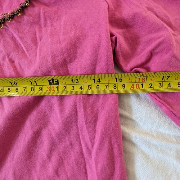 JONES NEW YORK SIGNATURE WOMEN'S PULL OVER PINK SHIRT SIZE MEDIUM NECK BLING TOP - Picture 10 of 16